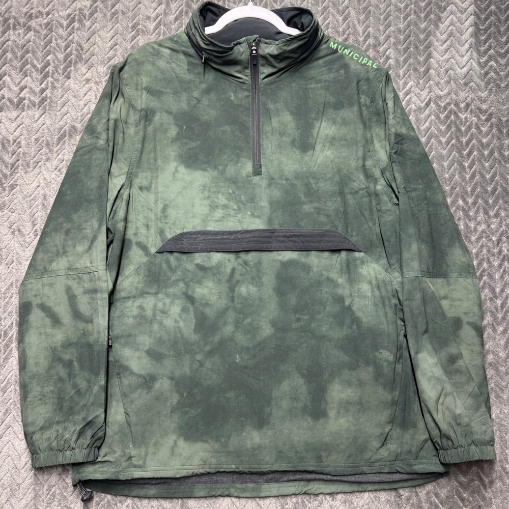Municipal‎ Anorak Hooded Pullover Size XL Green Tie Dye Quarter Zip Sport (2063)